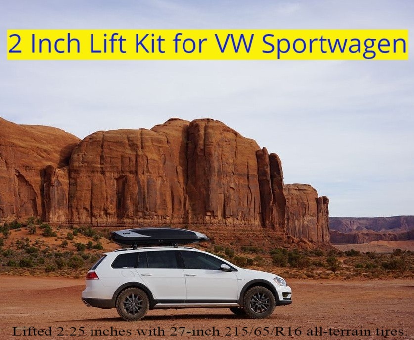 VW Sportwagen / Golf Estate lifted 2.25 inches with 215/65R16 all-terrain tires.